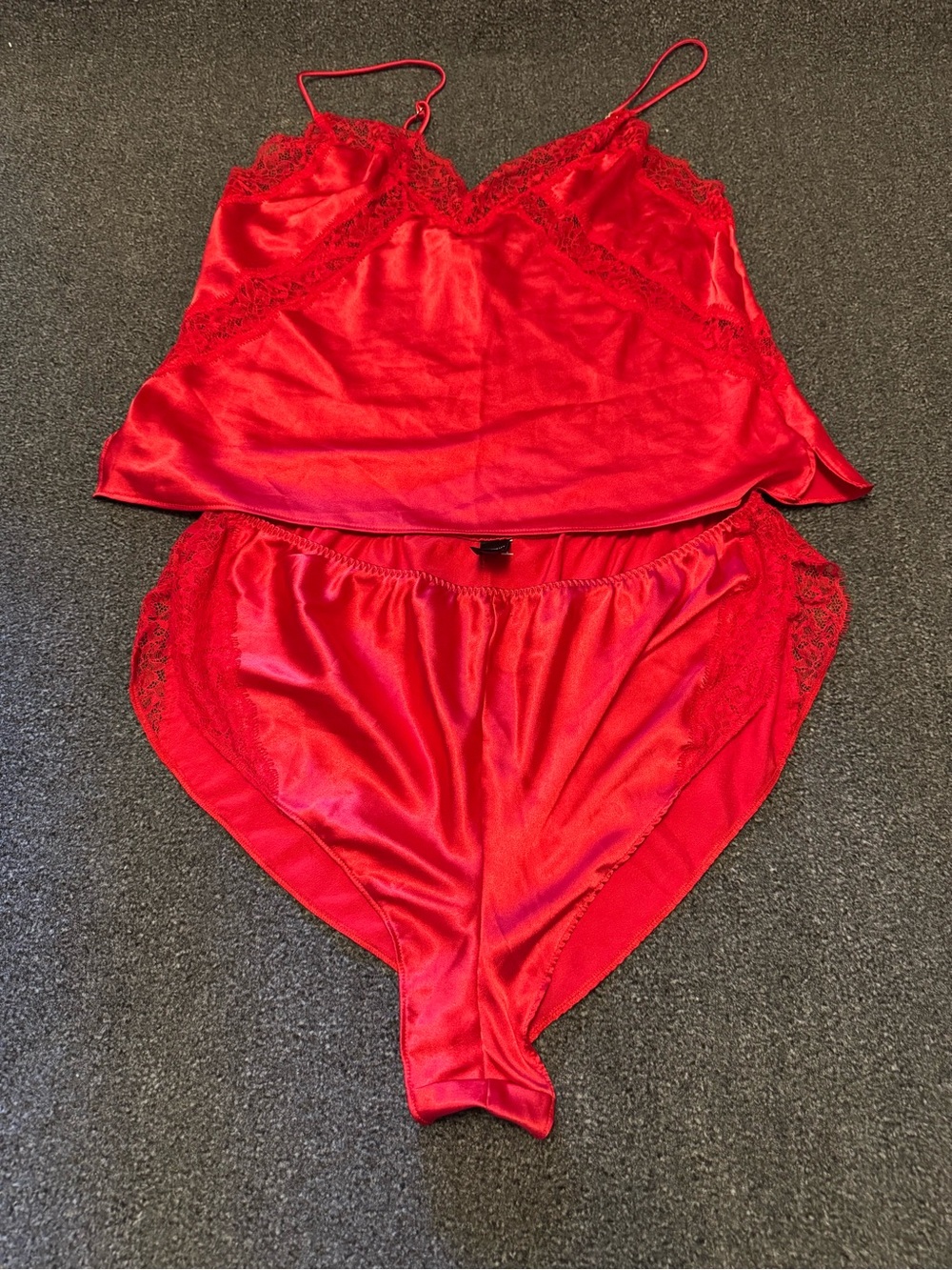 NWOT- Victoria's Secret Red Satin Lace Cami & Brief Set Size M